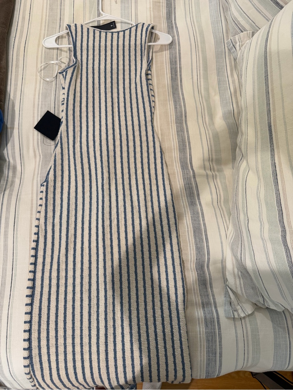 Sleeveless Blue and Cream Striped Knit Midi Dress - Picture 2 of 3